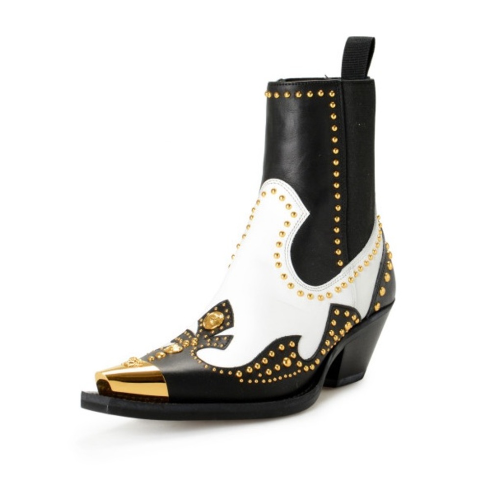 VERSACE Women's Two Tone Leather Metal Studded Cowboy boots NWT box included